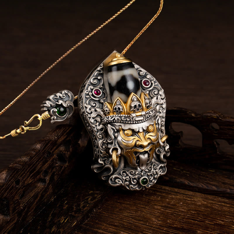 Tibetan Zakiram Dzi Bead Necklace 925 Silver Pendant Protection
