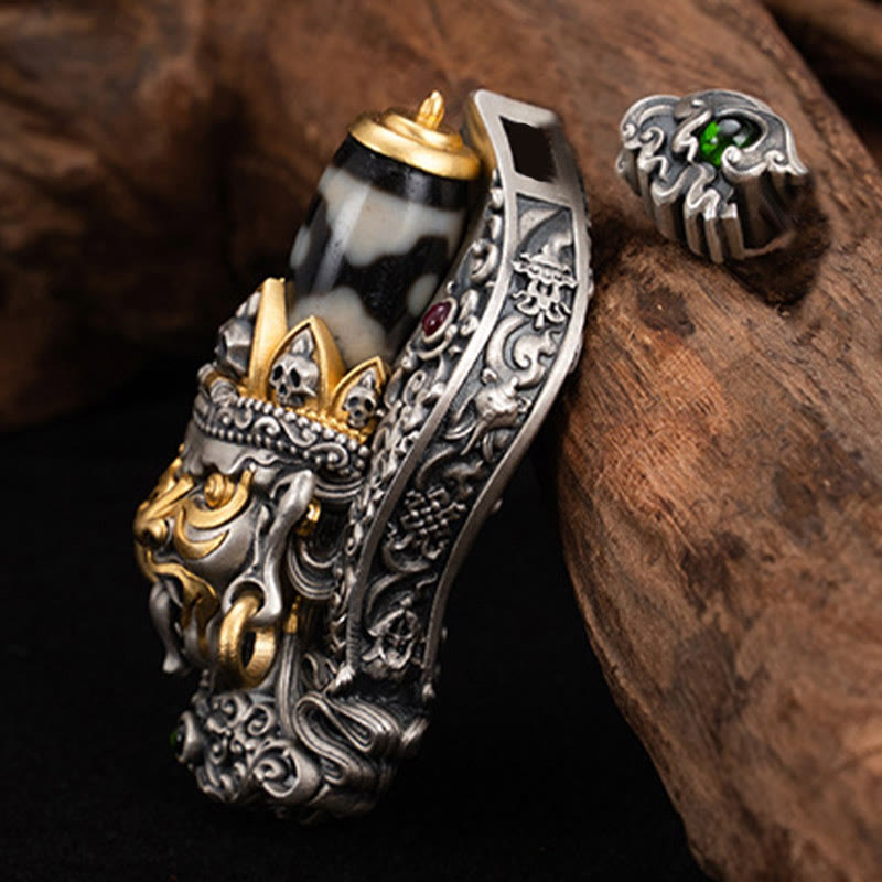 Tibetan Zakiram Dzi Bead Necklace 925 Silver Pendant Protection