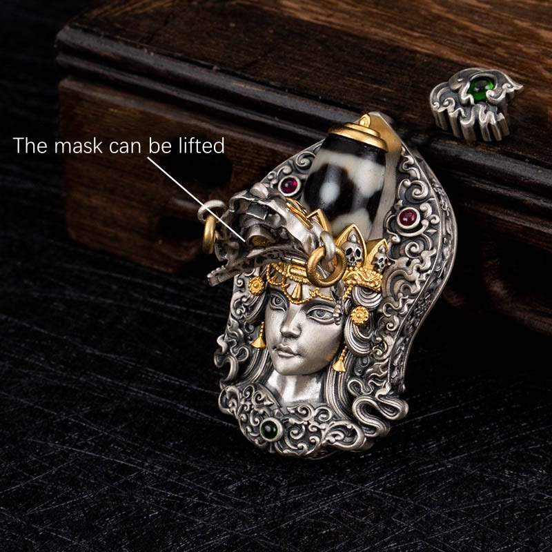 Tibetan Zakiram Dzi Bead Necklace 925 Silver Pendant Protection