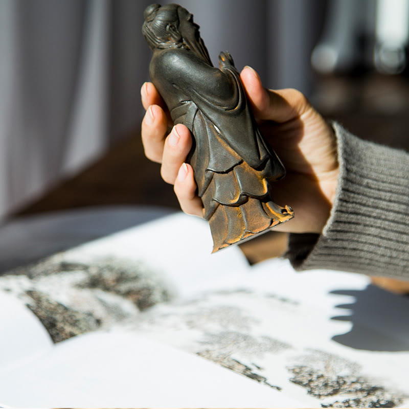 Handgefertigte 14 cm große spirituelle Konfuzius-Statue aus Eisenpulverharz