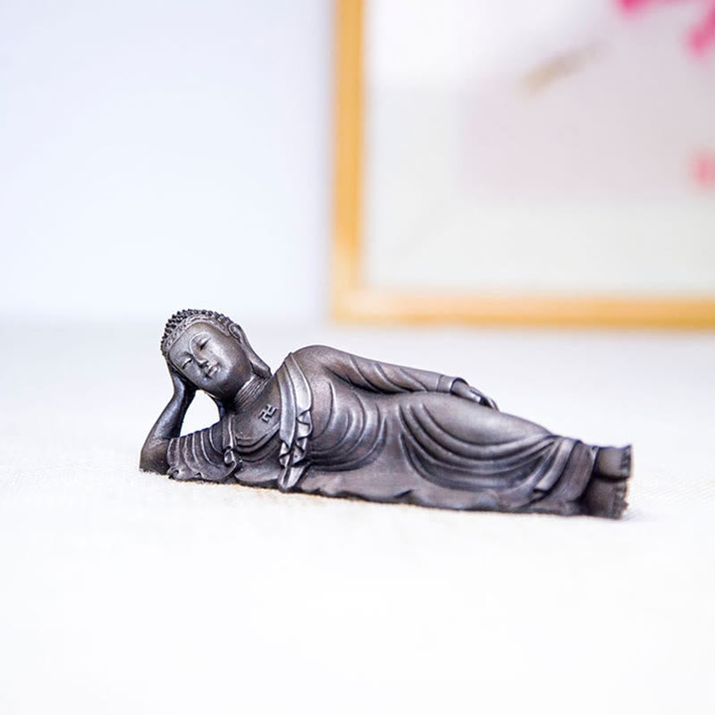 Reclining Buddha Statue Iron Powder Rust Cast 17.5cm Sculpture