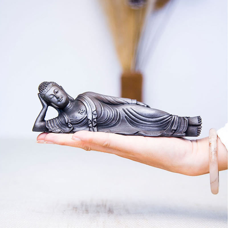Reclining Buddha Statue Iron Powder Rust Cast 17.5cm Sculpture