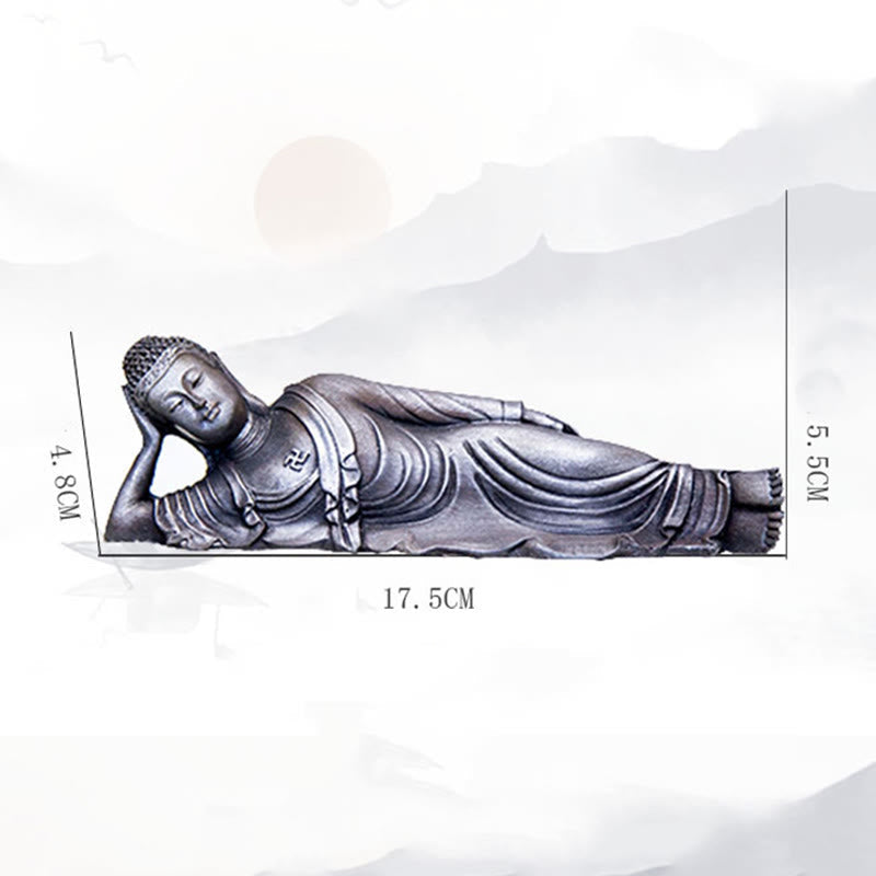 Reclining Buddha Statue Iron Powder Rust Cast 17.5cm Sculpture