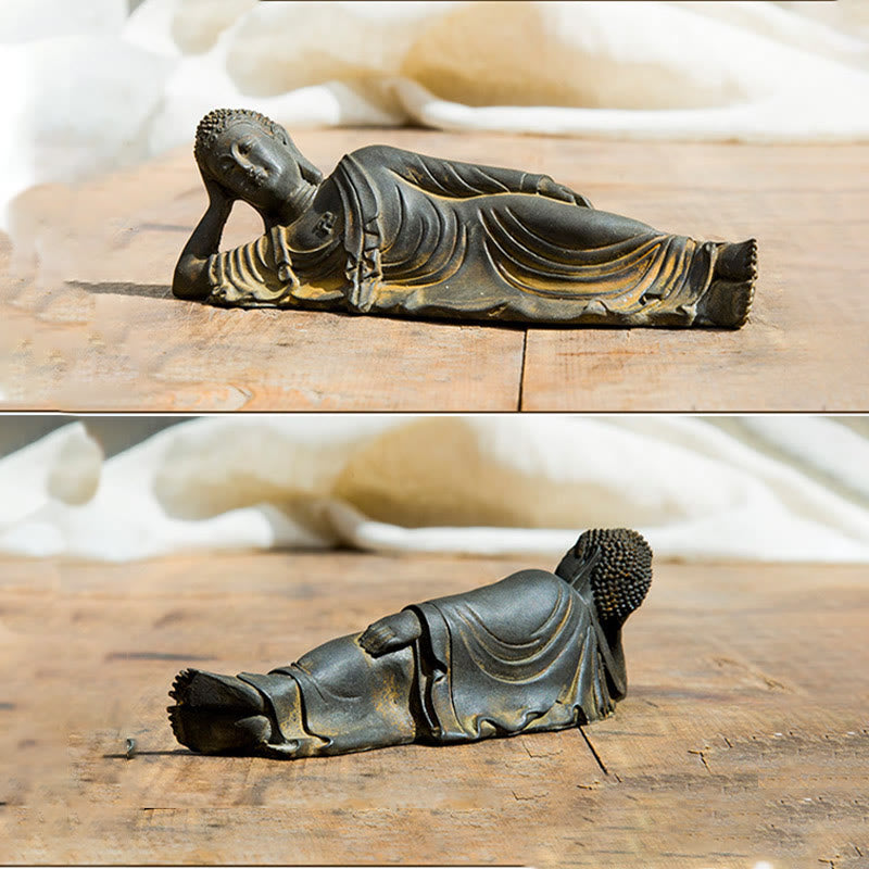 Reclining Buddha Statue Iron Powder Rust Cast 17.5cm Sculpture