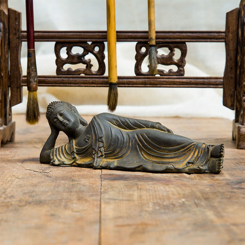 Reclining Buddha Statue Iron Powder Rust Cast 17.5cm Sculpture