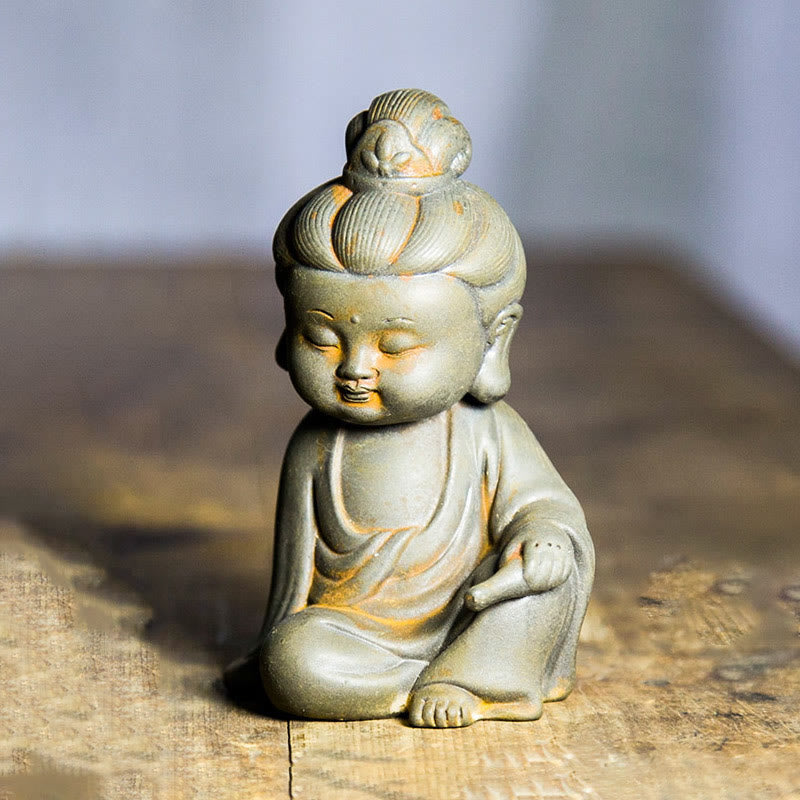 Rust Cast Iron Powder 3Pcs Buddha Statue Set for Home Meditation