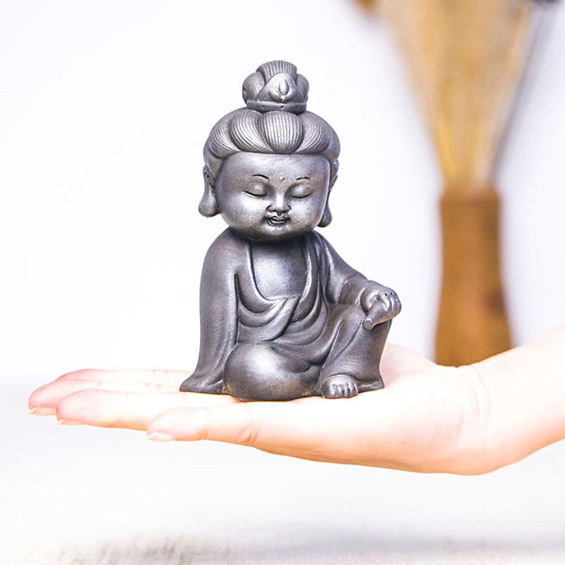 Rust Cast Iron Powder 3Pcs Buddha Statue Set for Home Meditation