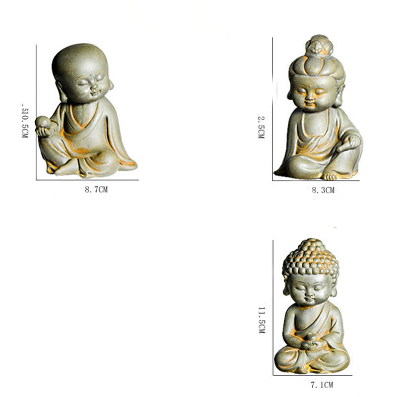 Rust Cast Iron Powder 3Pcs Buddha Statue Set for Home Meditation