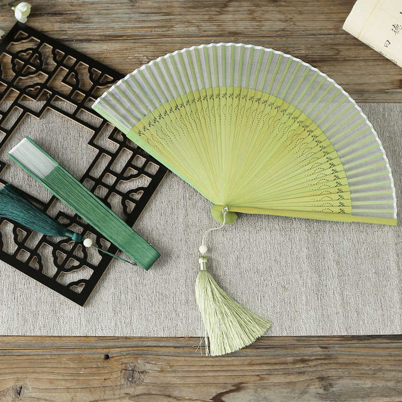 Chinese Folding Fan Dragonfly Mulberry Silk 23cm