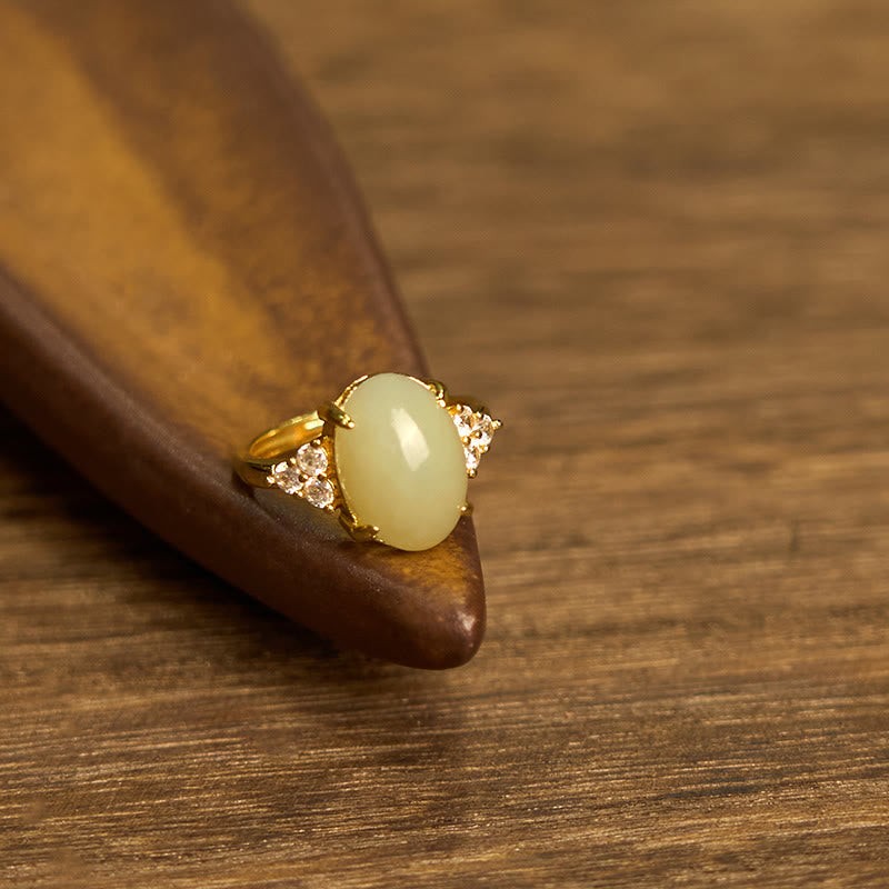14x10mm Hetian Jade Egg Alloy Ring for Prosperity & Balance
