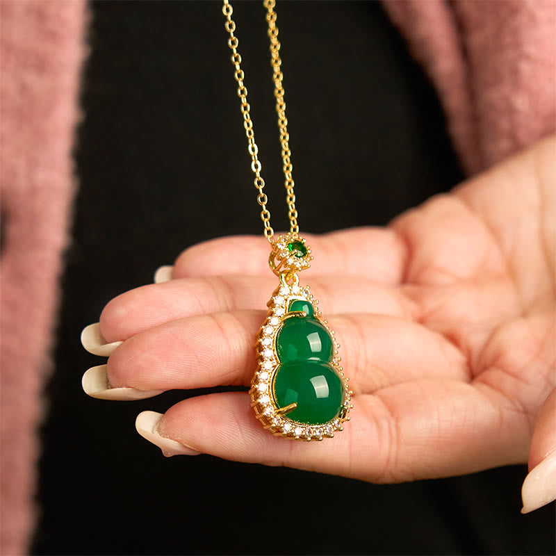 Green Chalcedony Gourd Pendant Necklace for Protection