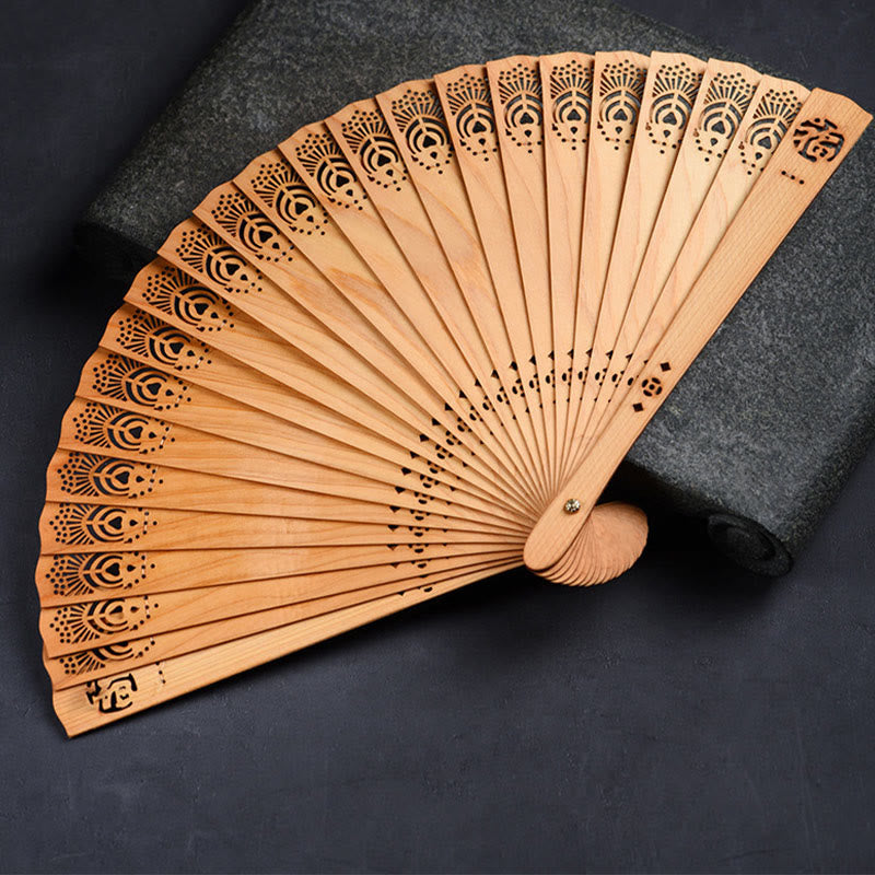 18cm Thuja Sutchuenensis Wood Auspicious Clouds Chinese Folding Fan