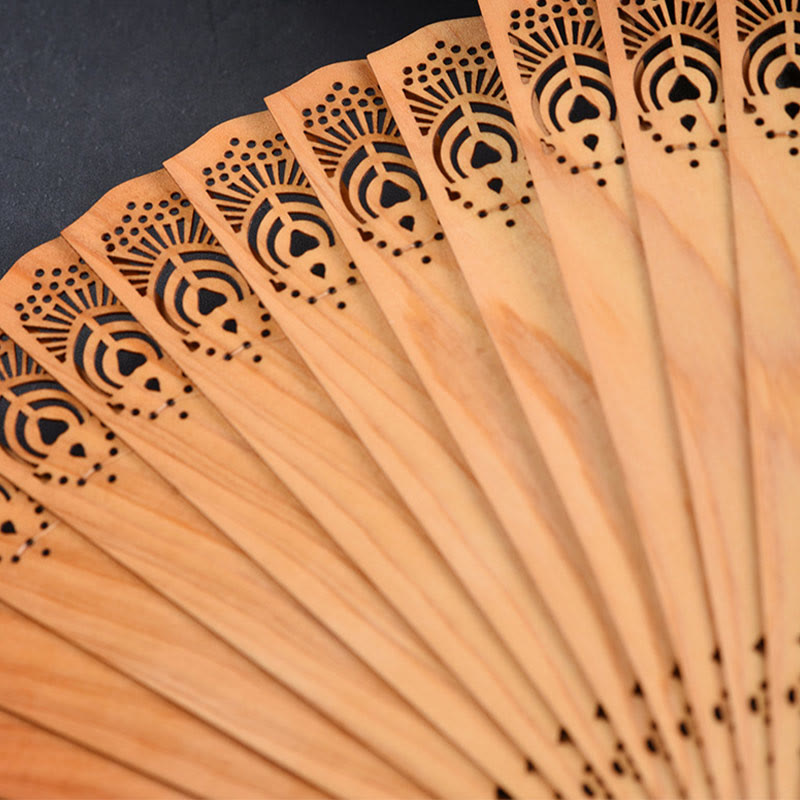 18cm Thuja Sutchuenensis Wood Auspicious Clouds Chinese Folding Fan