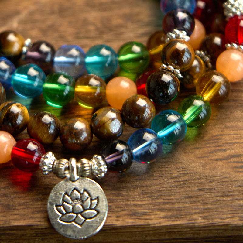108 Beads Tiger Eye Colored Lotus Protection Bracelet