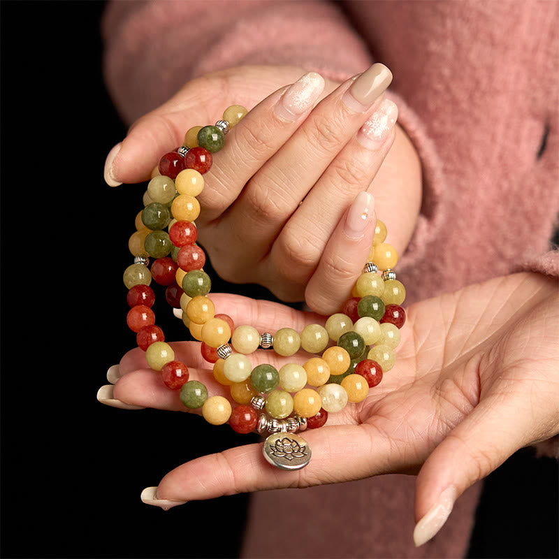 8mm Lotus Protection Bracelet with Topaz and Jasper Beads