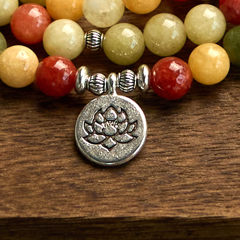 8mm Lotus Protection Bracelet with Topaz and Jasper Beads