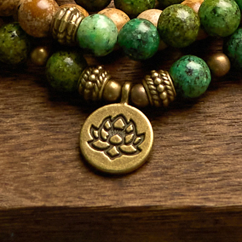 8mm Picture Jasper Turquoise Lotus Bracelet for Positivity & Growth