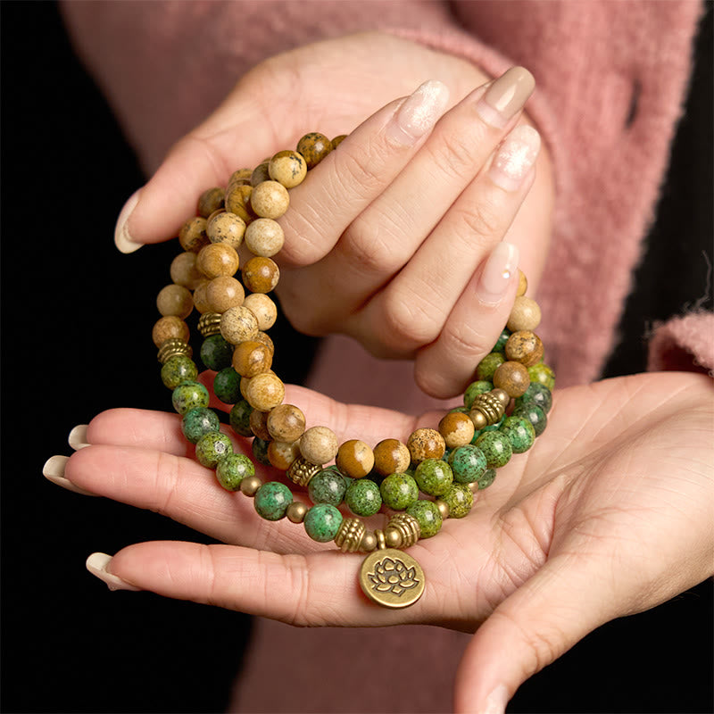 8mm Picture Jasper Turquoise Lotus Bracelet for Positivity & Growth