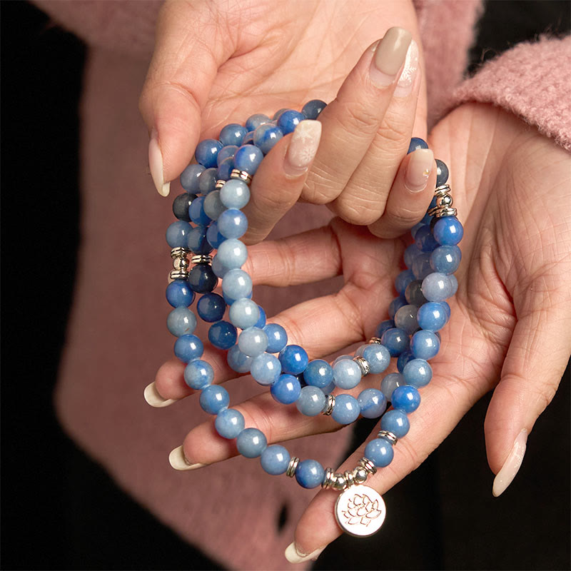 108 Blue Aventurine Lotus Calm Bracelet for Meditation & Balance