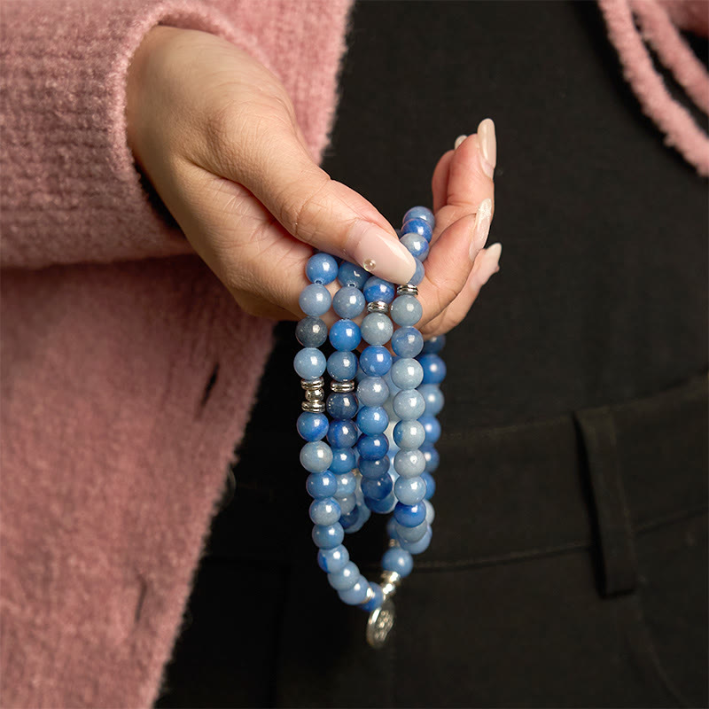 108 Blue Aventurine Lotus Calm Bracelet for Meditation & Balance
