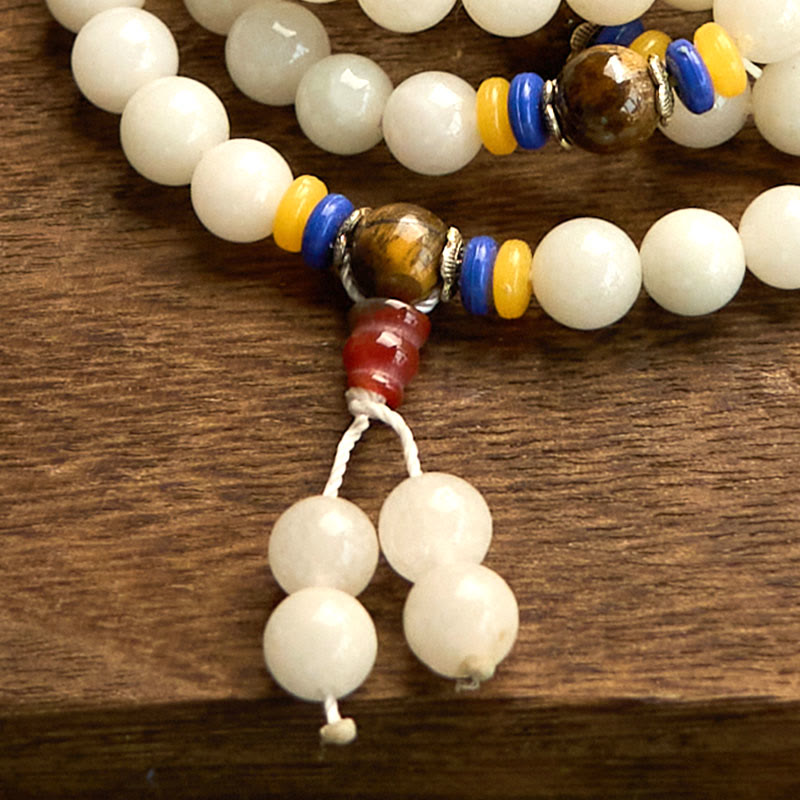 108 Bead Golden Silk Jade Mala Bracelet for Wealth & Luck