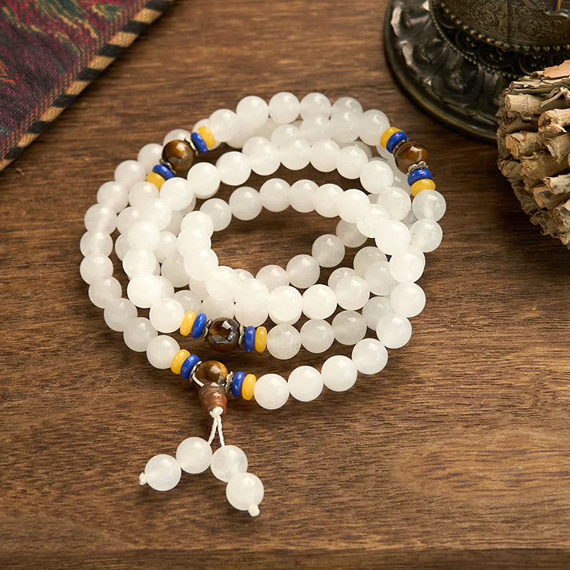 108 Bead Golden Silk Jade Mala Bracelet for Wealth & Luck