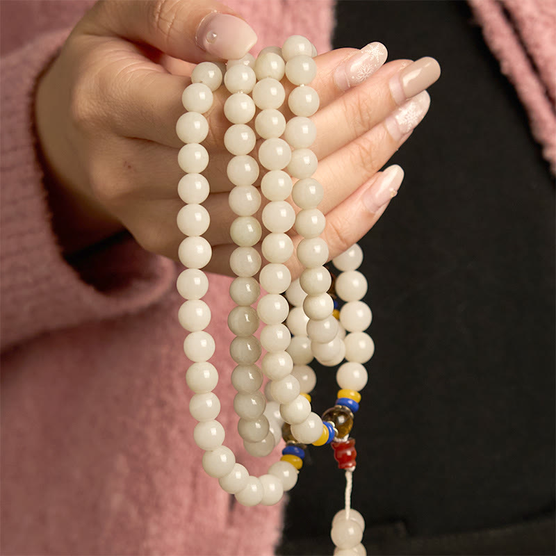 108 Bead Golden Silk Jade Mala Bracelet for Wealth & Luck