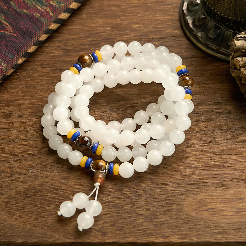 108 Bead Golden Silk Jade Mala Bracelet for Wealth & Luck