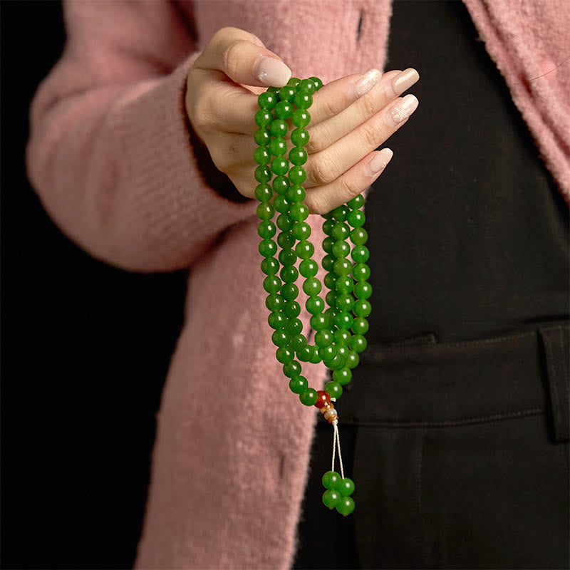108-Bead Cyan Jade Mala Bracelet for Luck & Healing
