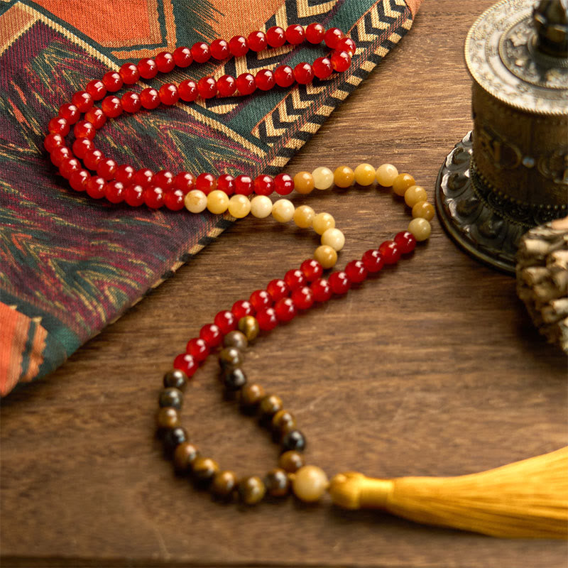 108 Bead Red Agate Tiger Eye Calm Mala Bracelet