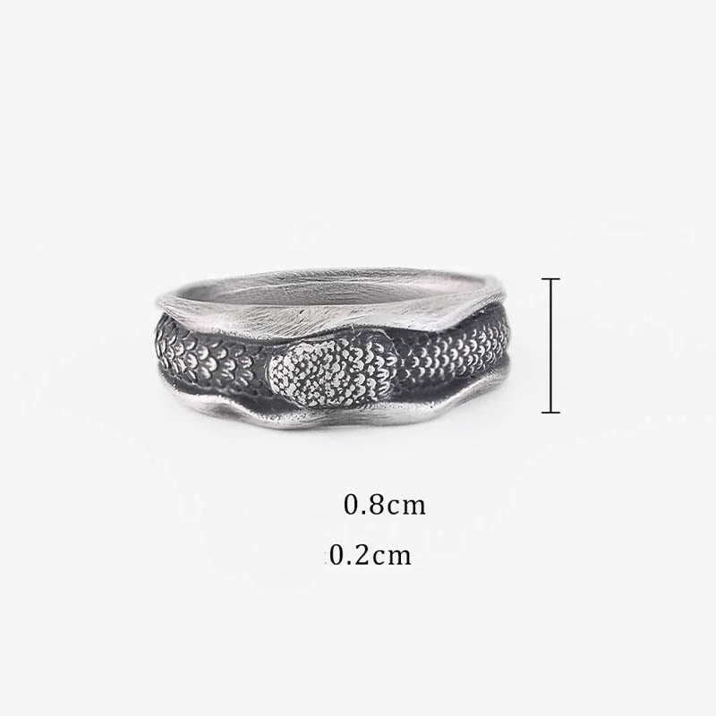 999 Sterling Silver Snake Protection Ring for Wisdom & Resilience