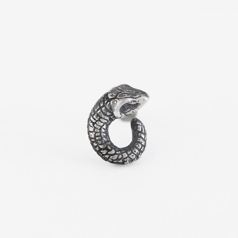 999 Sterling Silver Snake Texture Year Of The Snake Protection Earrings