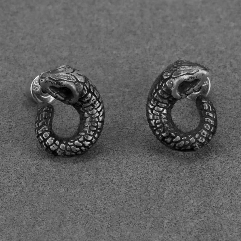 999 Sterling Silver Snake Texture Year Of The Snake Protection Earrings