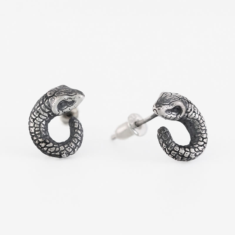 999 Sterling Silver Snake Texture Year Of The Snake Protection Earrings