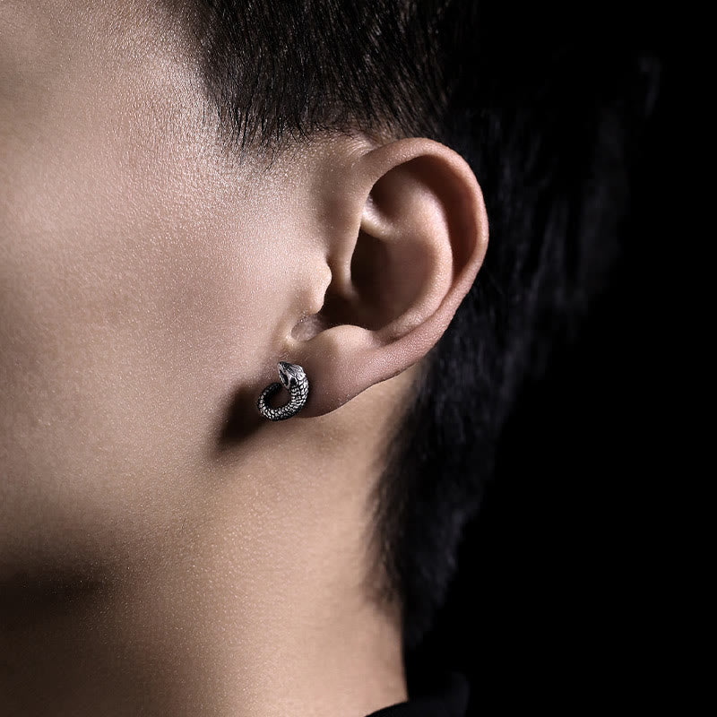 999 Sterling Silver Snake Texture Year Of The Snake Protection Earrings