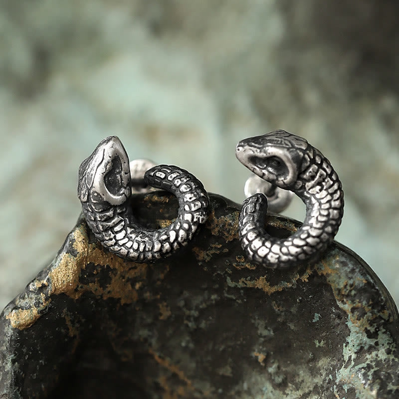 999 Sterling Silver Snake Texture Year Of The Snake Protection Earrings