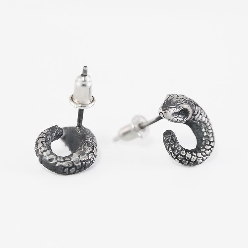 999 Sterling Silver Snake Texture Year Of The Snake Protection Earrings