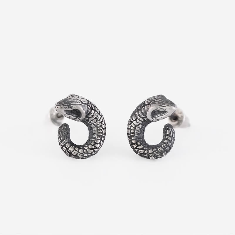 999 Sterling Silver Snake Texture Year Of The Snake Protection Earrings