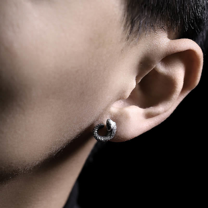 999 Sterling Silver Snake Texture Year Of The Snake Protection Earrings