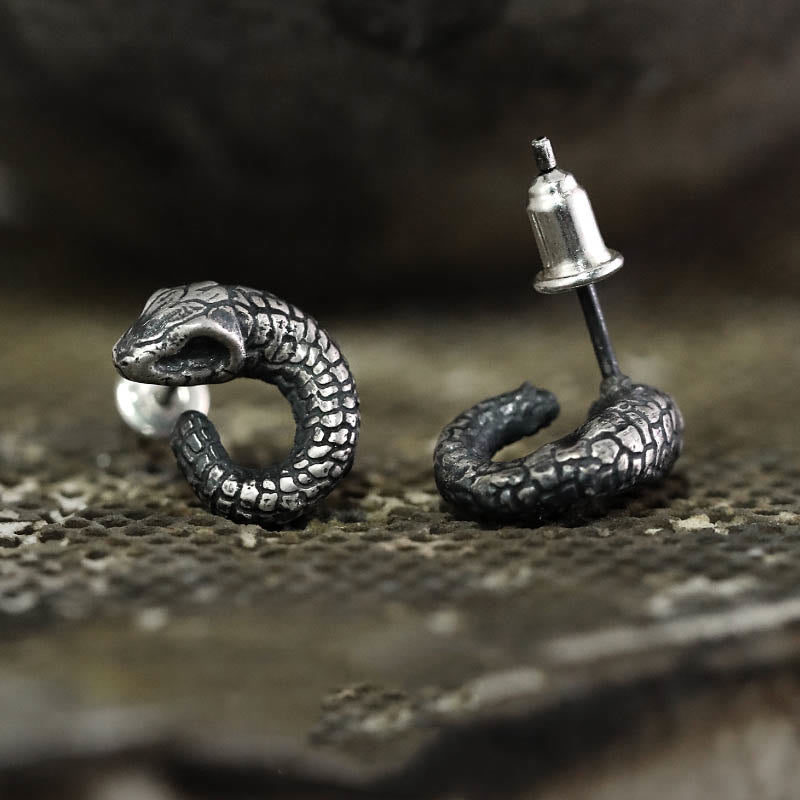 999 Sterling Silver Snake Texture Year Of The Snake Protection Earrings