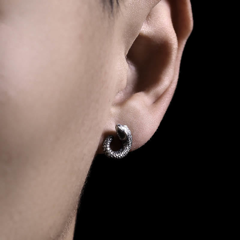999 Sterling Silver Snake Texture Year Of The Snake Protection Earrings