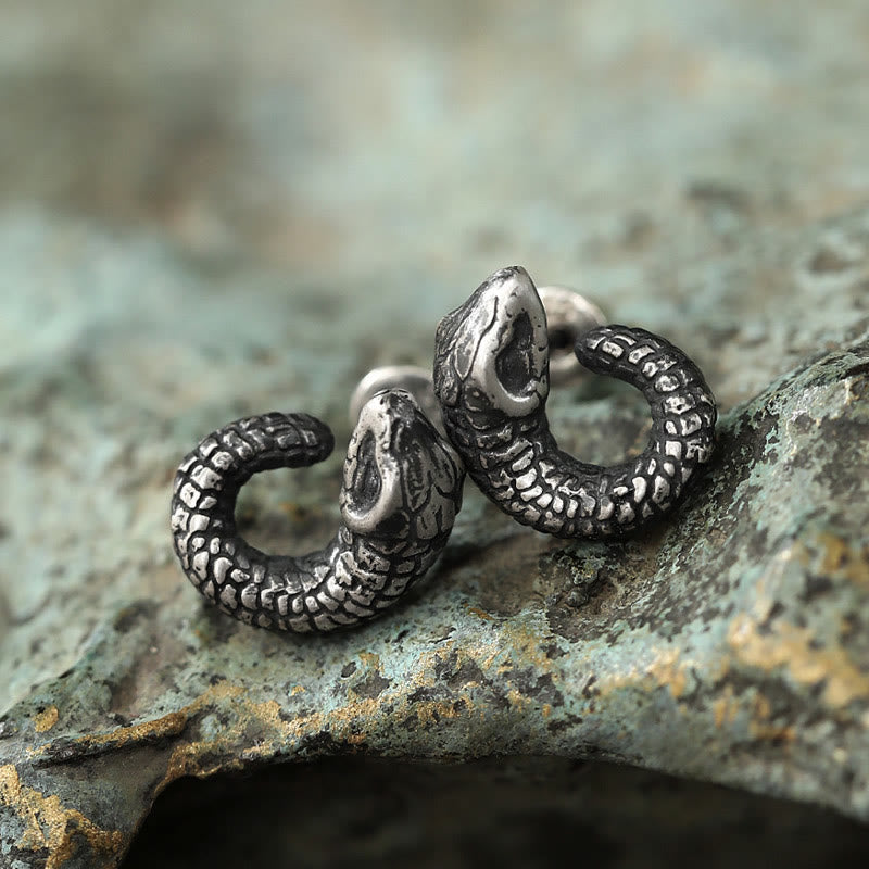 999 Sterling Silver Snake Texture Year Of The Snake Protection Earrings