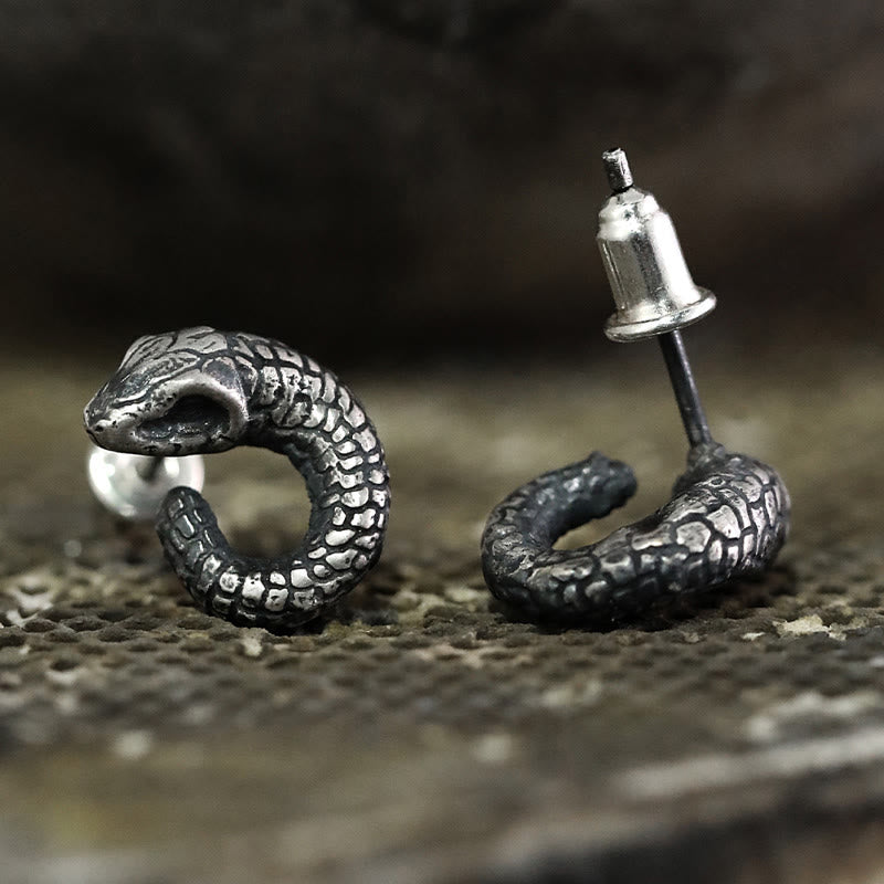 999 Sterling Silver Snake Texture Year Of The Snake Protection Earrings