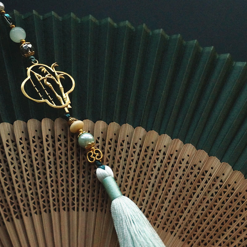 22cm Dark Green Chinese Folding Silk Handheld Bamboo Fan