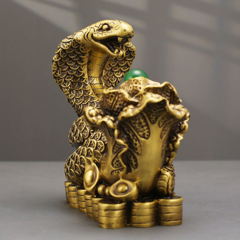 Brass Snake Figurine 19cm Animal Totem for Spiritual Blessings