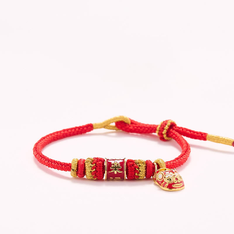 Gold Plated Copper Red String Shi Lai Yun Zhuan Bracelet 14-18cm