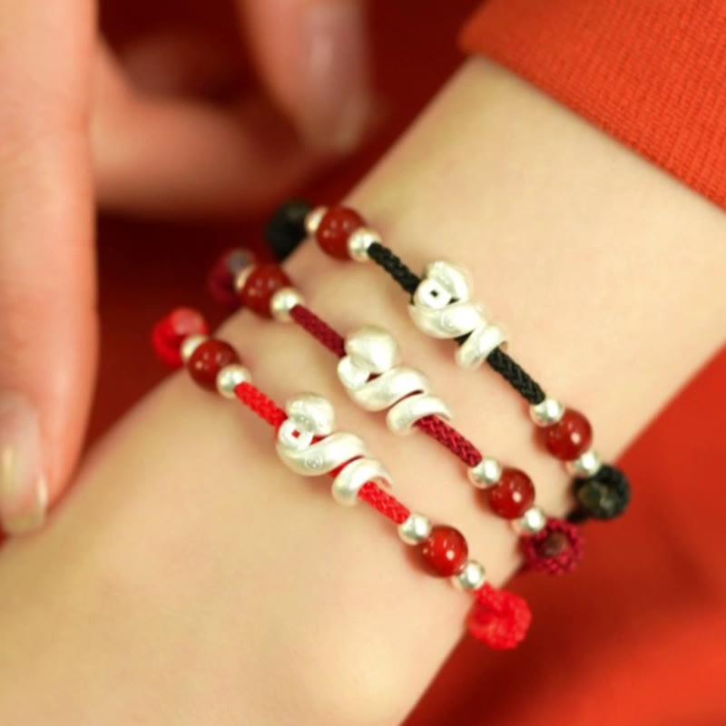Red Agate Snake Sterling Silver Confidence Bracelet