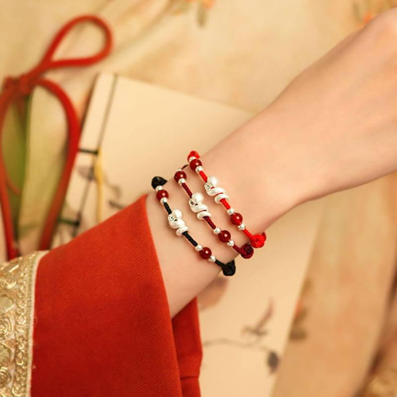 Red Agate Snake Sterling Silver Confidence Bracelet
