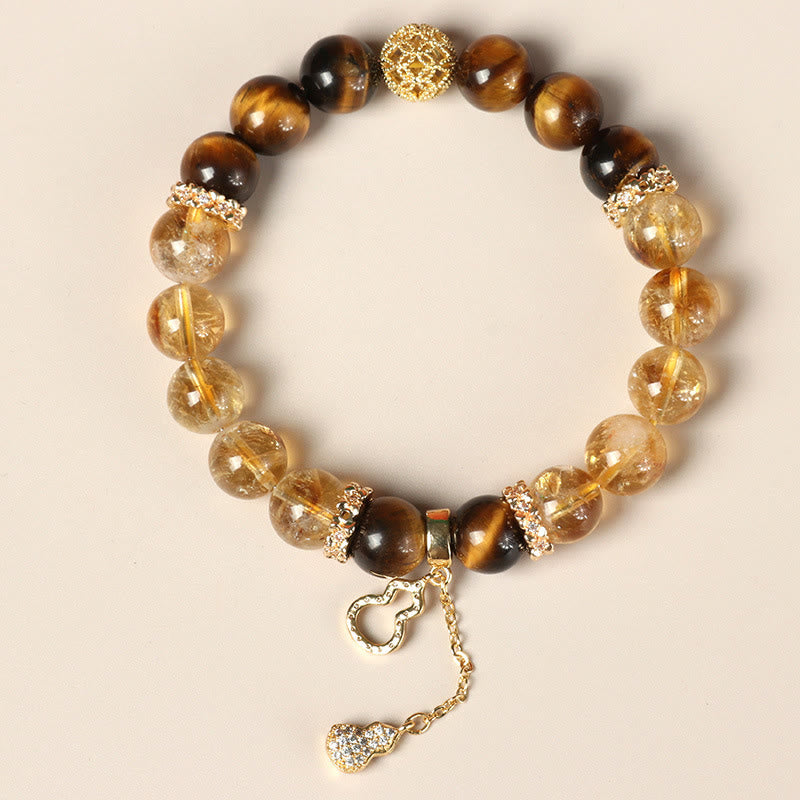 10mm Tiger Eye Citrine Fortune Gourd Strength Bracelet