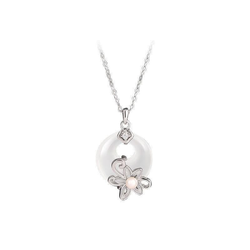 Chalcedony Lotus Necklace in 999 Sterling Silver for Peace & Harmony